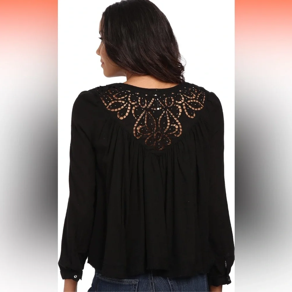 Free People Boho Black Flowy Cutout Lace Detail sz XS/S Elaved Boho Festivalcore